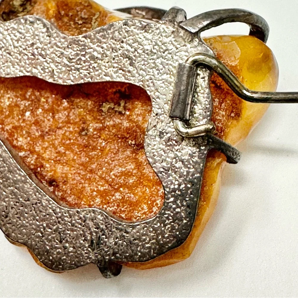 Baltic Amber Sterling Silver Handmade Brutalist Brooch Pin